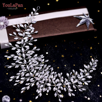 YouLaPan HP282 Wedding Headband Alloy Flower Leaf Hair Tiara Rhinestone Headpiece Bridal Headwear Hair Accessories Head Jewelry - Orchid Unique 