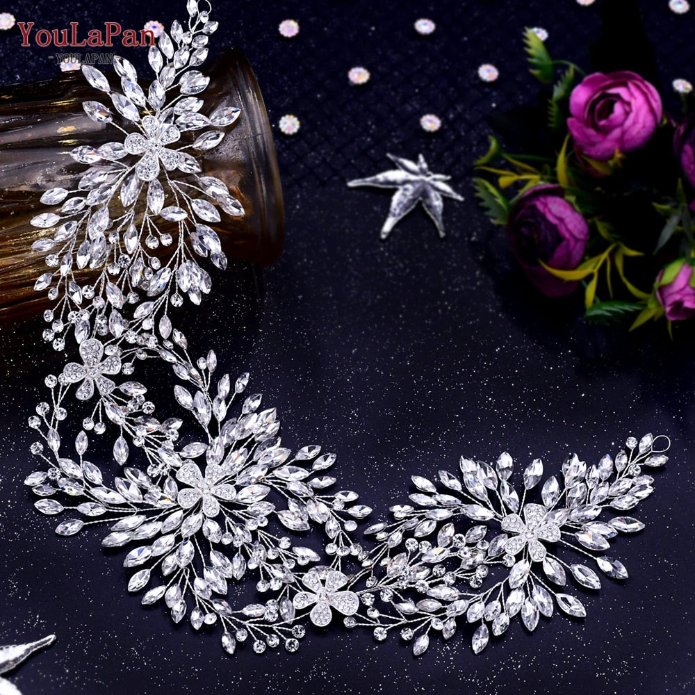 YouLaPan HP282 Wedding Headband Alloy Flower Leaf Hair Tiara Rhinestone Headpiece Bridal Headwear Hair Accessories Head Jewelry - Orchid Unique 