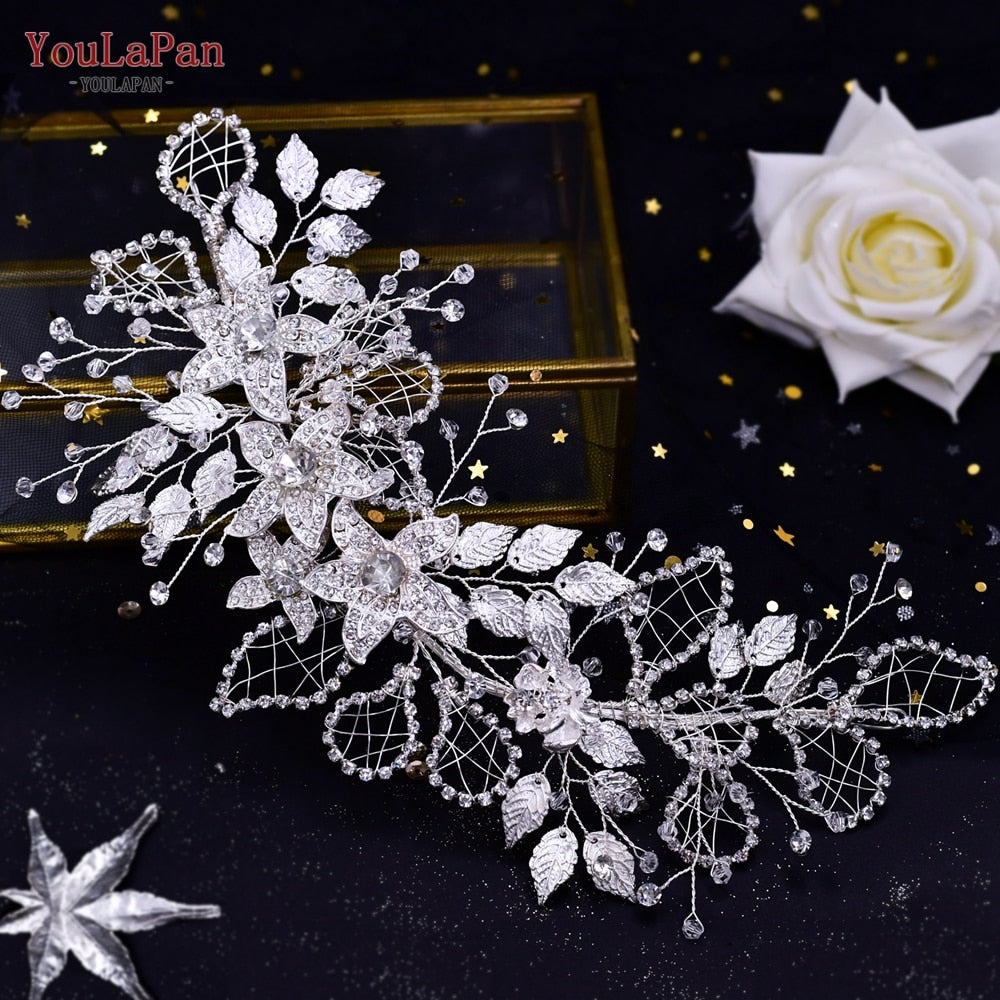 YouLaPan HP282 Wedding Headband Alloy Flower Leaf Hair Tiara Rhinestone Headpiece Bridal Headwear Hair Accessories Head Jewelry - Orchid Unique 