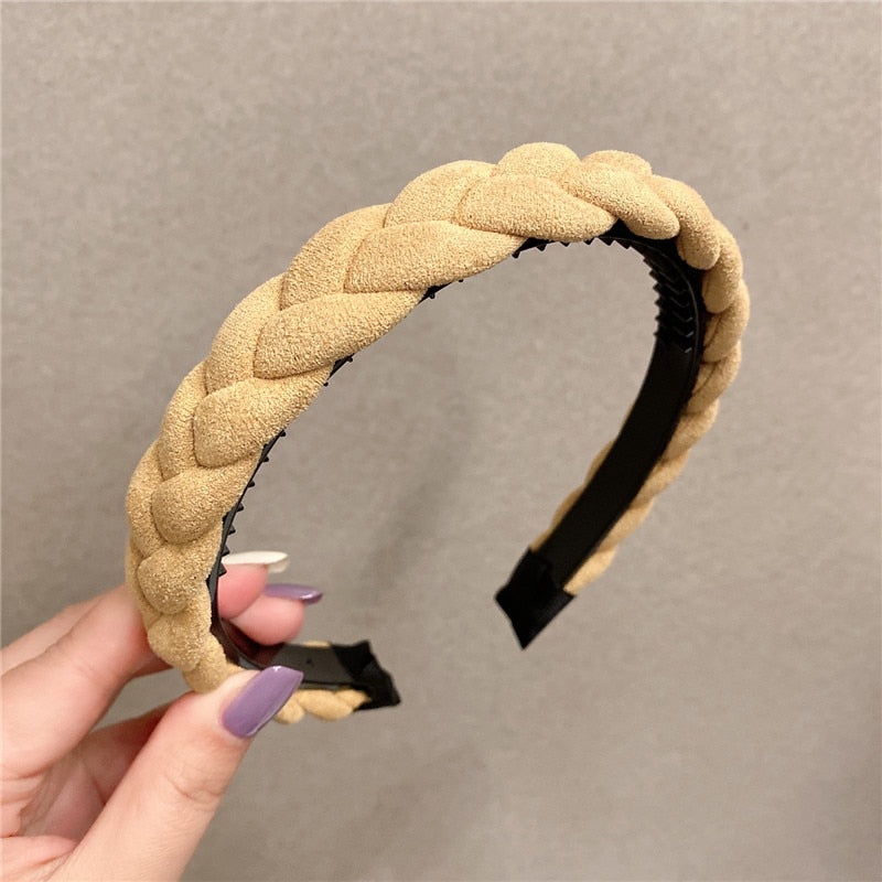 New Women Hairband Cross Knot Braid Twist Headband Adult Spring Autumn Shiny Color Headwear Wide Side Turban Hair Accessories - Orchid Unique  Orchid Unique 