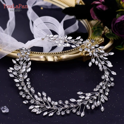 YouLaPan HP295 Flower Headwear Wedding Headband for Bride Crystal Pearls Women Tiara Bridal Headpieces Hair Jewelry Accessories - Orchid Unique 