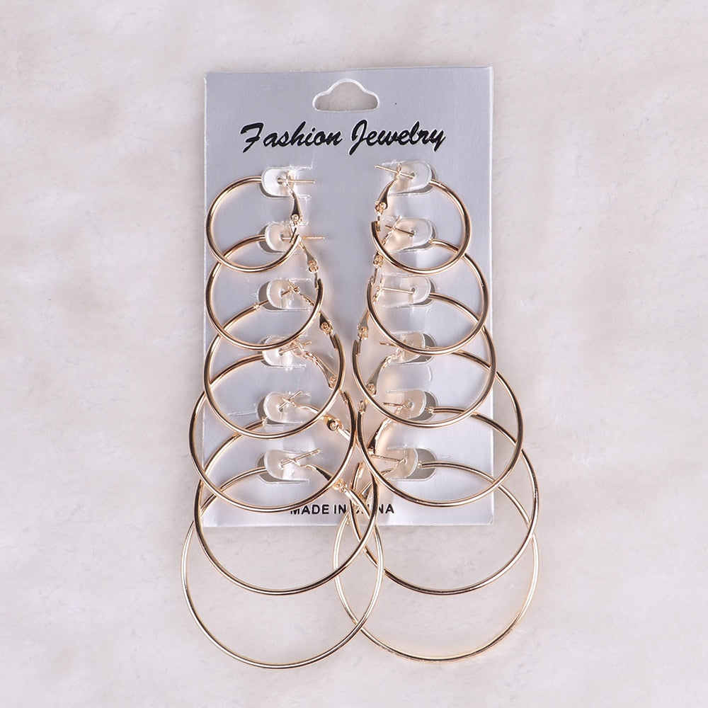 6Pairs Punk Hoop Earrings Set - Orchid Unique 