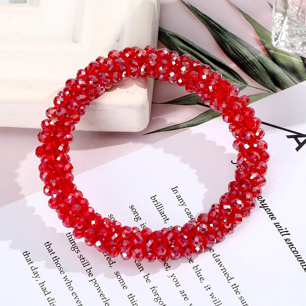 Levao Crystal Beads Hair Rope for Women Ponytail Scrunchies Elastic Hair Bands Beaded Rubber Hairband Hair Accessories - Orchid Unique  Orchid Unique 