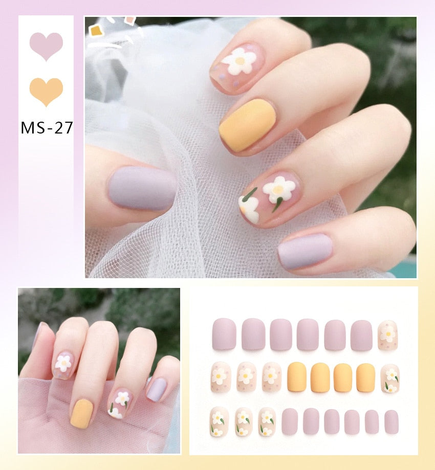 Decorated Frosted Matte Wearable Fake Nails - Orchid Unique  Orchid Unique 