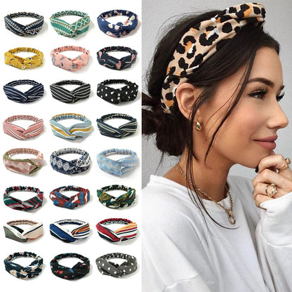 New print Knot Women Headband Vintage Hairband Girls Headwear Leopard Headband Hair Accessories dress Gift hair ties scrunchie - Orchid Unique 