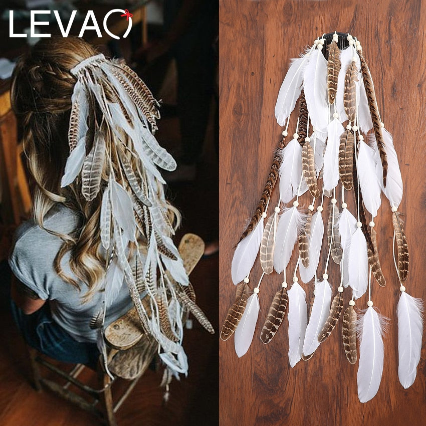 Levao Indian Festival Tassel Feather Hair Combs Hairpins for Women Hippie Headpiece Ethnic Head Band Hair Comb Clips Headwear - Orchid Unique  Orchid Unique 