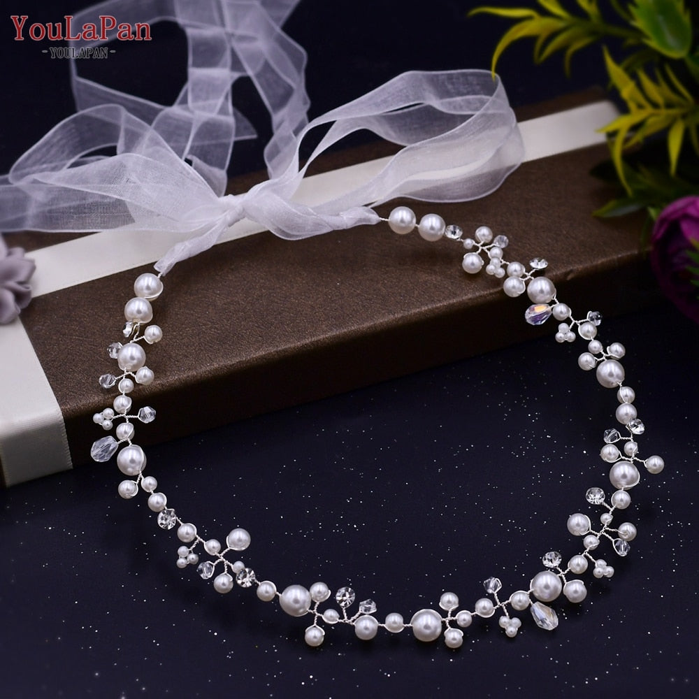 YouLaPan HP295 Flower Headwear Wedding Headband for Bride Crystal Pearls Women Tiara Bridal Headpieces Hair Jewelry Accessories - Orchid Unique  Orchid Unique 