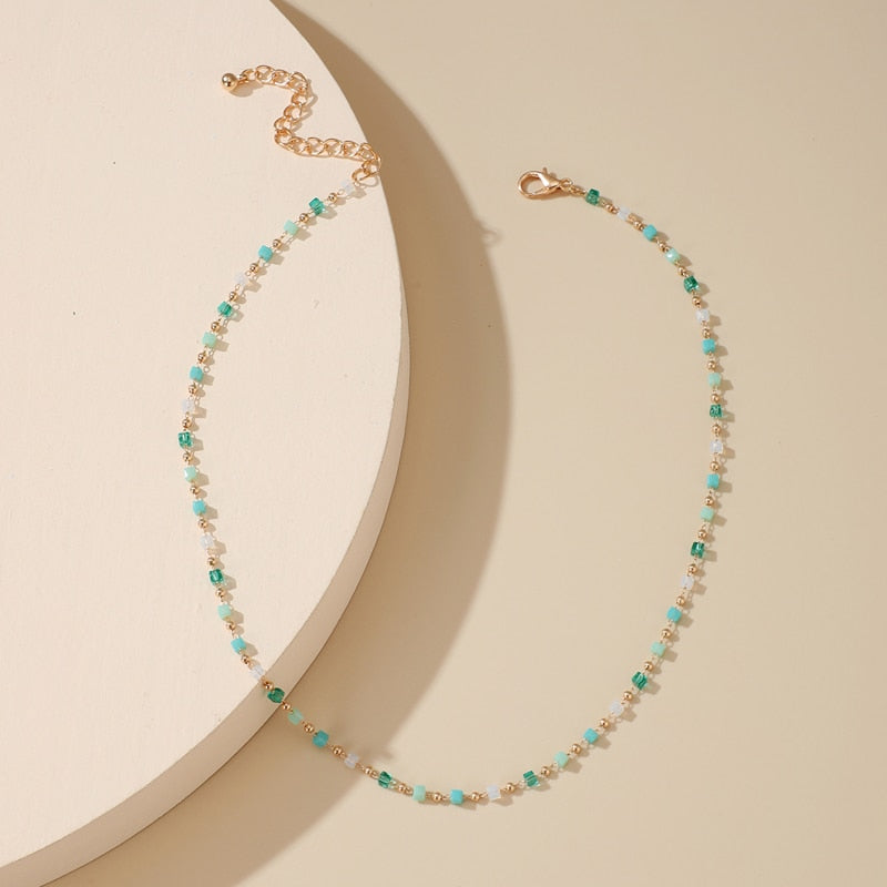 Bohemian Colorful Bead Chain Choker Necklace - Orchid Unique 