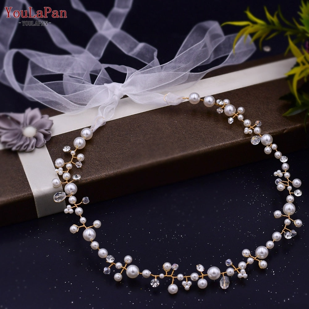 YouLaPan HP295 Flower Headwear Wedding Headband for Bride Crystal Pearls Women Tiara Bridal Headpieces Hair Jewelry Accessories - Orchid Unique  Orchid Unique 