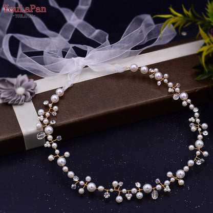 YouLaPan HP295 Flower Headwear Wedding Headband for Bride Crystal Pearls Women Tiara Bridal Headpieces Hair Jewelry Accessories - Orchid Unique 