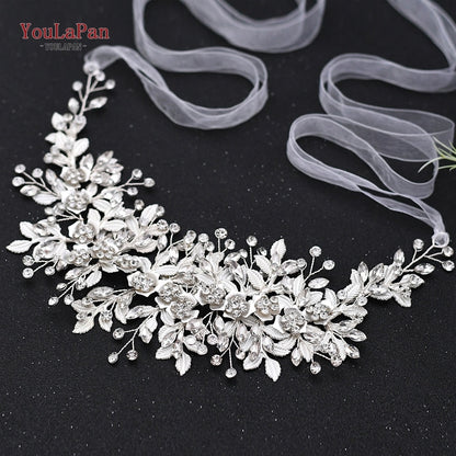 YouLaPan HP295 Flower Headwear Wedding Headband for Bride Crystal Pearls Women Tiara Bridal Headpieces Hair Jewelry Accessories - Orchid Unique 