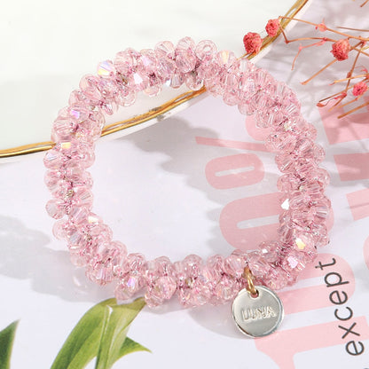 Levao Crystal Beads Hair Rope for Women Ponytail Scrunchies Elastic Hair Bands Beaded Rubber Hairband Hair Accessories - Orchid Unique 