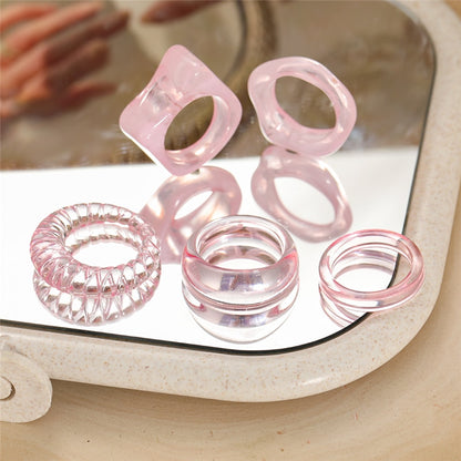 Colorful Transparent Resin Acrylic Rings Set - Orchid Unique 