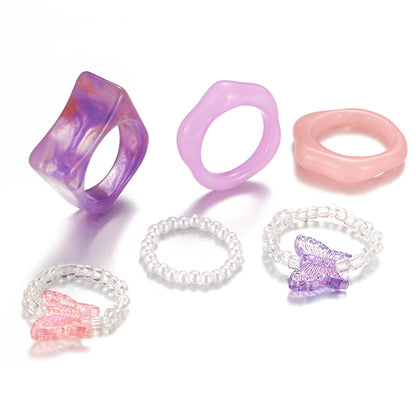 Colorful Transparent Resin Acrylic Rings Set - Orchid Unique 