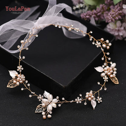 YouLaPan HP295 Flower Headwear Wedding Headband for Bride Crystal Pearls Women Tiara Bridal Headpieces Hair Jewelry Accessories - Orchid Unique 