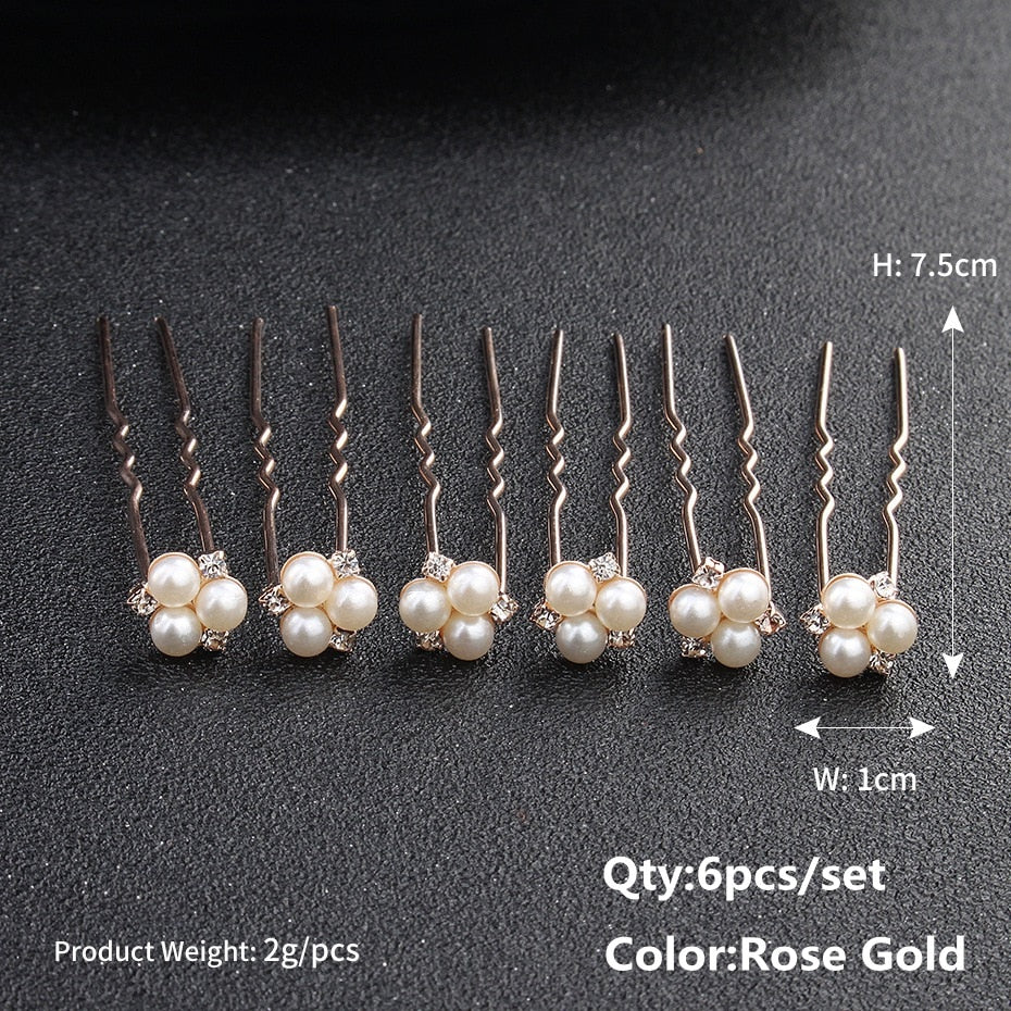 Efily Bridal Wedding Hair Accessories Rhinestone Hair Pins Forks for Women Pearl Hairpins Bride Headpiece Party Jewelry Gift - Orchid Unique  Orchid Unique 