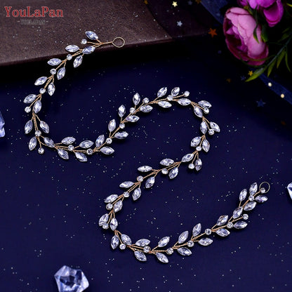 YouLaPan HP295 Flower Headwear Wedding Headband for Bride Crystal Pearls Women Tiara Bridal Headpieces Hair Jewelry Accessories - Orchid Unique 