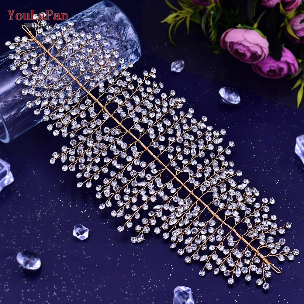 YouLaPan HP282 Wedding Headband Alloy Flower Leaf Hair Tiara Rhinestone Headpiece Bridal Headwear Hair Accessories Head Jewelry - Orchid Unique 