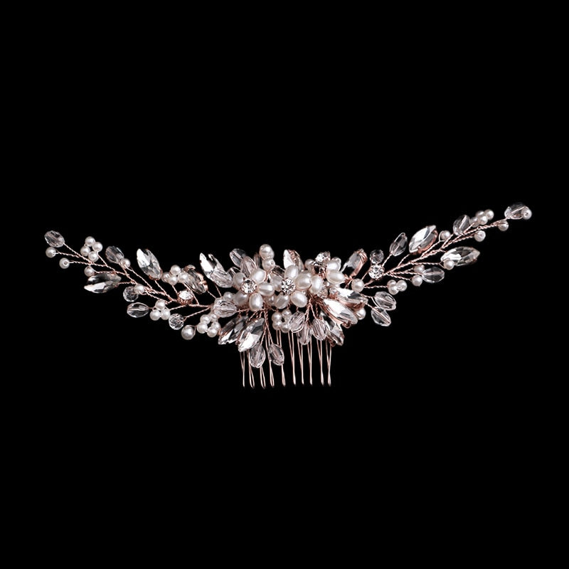 Rhinestone Bridal Hair Comb Pearl Tiaras - Orchid Unique  Orchid Unique 