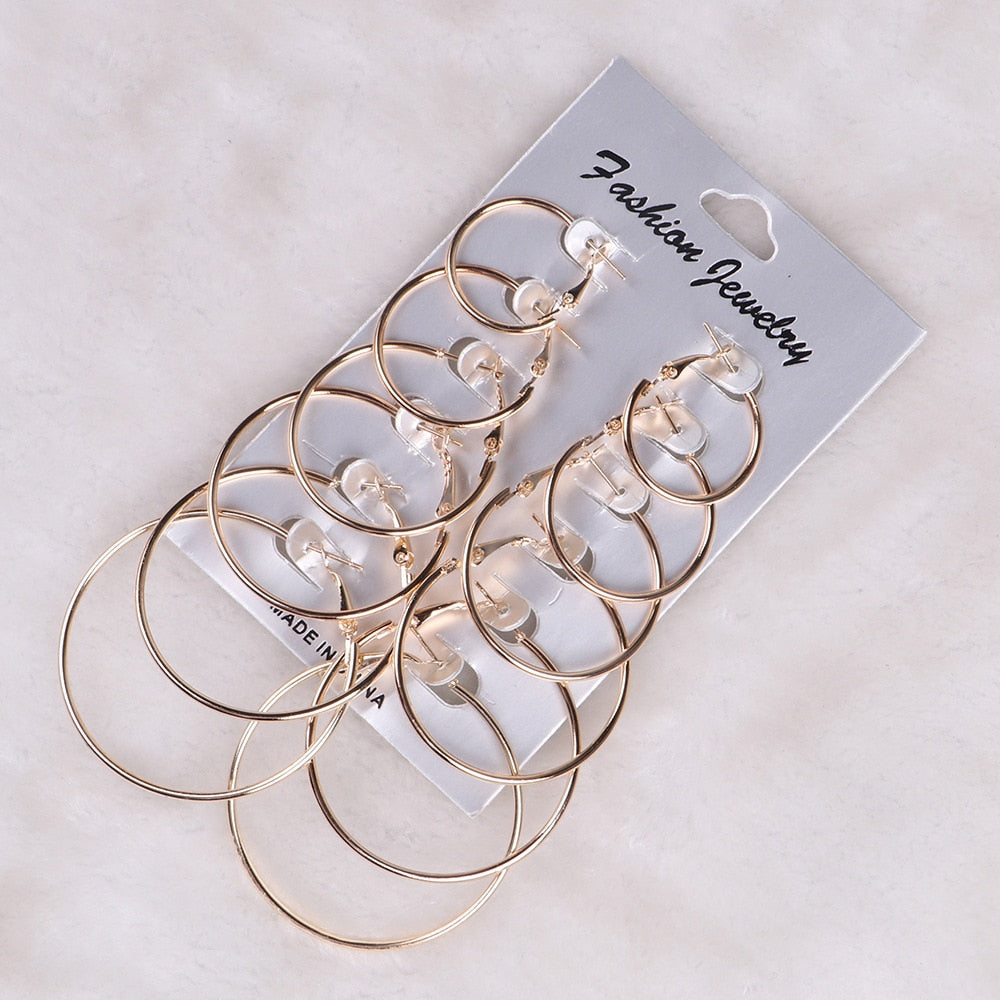 6Pairs Punk Hoop Earrings Set - Orchid Unique 