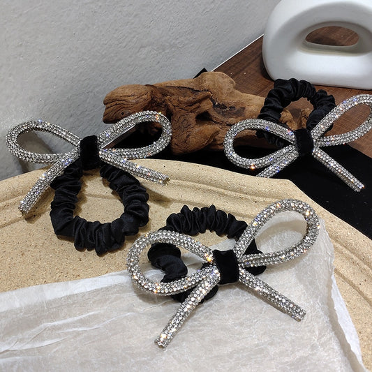 South Korea's Dongdaemun Shiny diamond-studded bow hair ring head rope ins fashionable wild sweet tie hair rubber band Women - Orchid Unique
