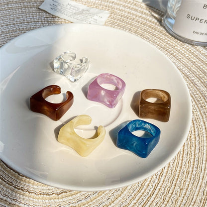 6PCS/SET Simple Thick Colorful Transparent Rings - Orchid Unique 