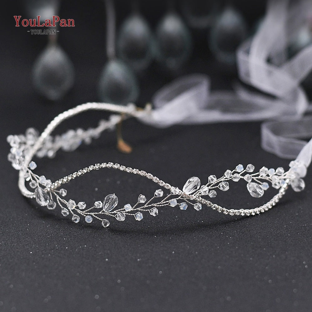 YouLaPan HP295 Flower Headwear Wedding Headband for Bride Crystal Pearls Women Tiara Bridal Headpieces Hair Jewelry Accessories - Orchid Unique  Orchid Unique 