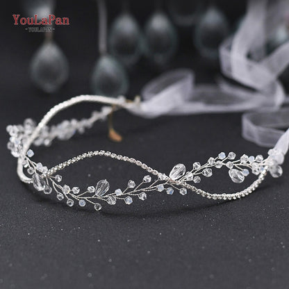 YouLaPan HP295 Flower Headwear Wedding Headband for Bride Crystal Pearls Women Tiara Bridal Headpieces Hair Jewelry Accessories - Orchid Unique 