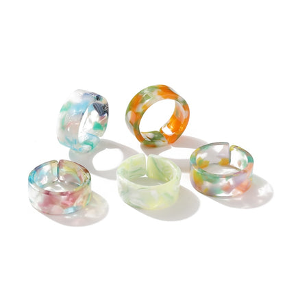 Colorful Transparent Resin Acrylic Rings Set - Orchid Unique 