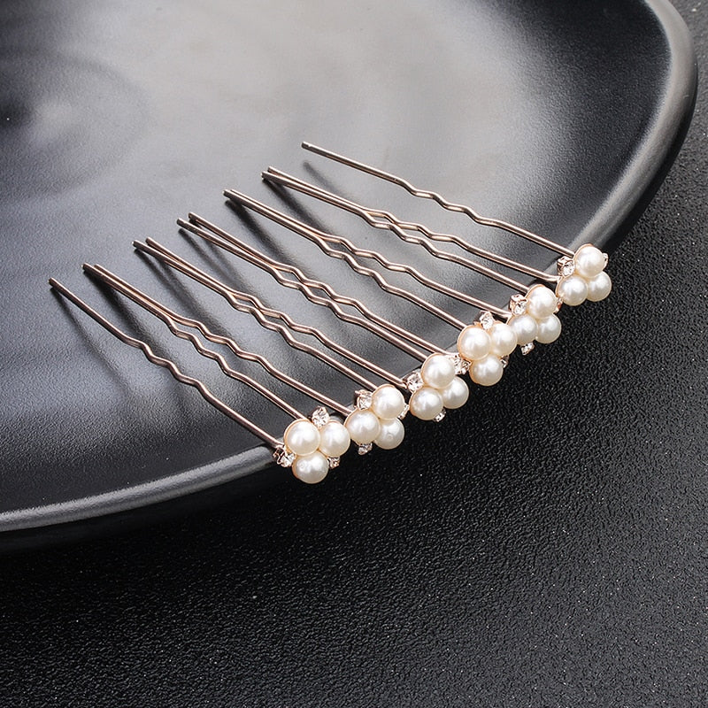 Efily Bridal Wedding Hair Accessories Rhinestone Hair Pins Forks for Women Pearl Hairpins Bride Headpiece Party Jewelry Gift - Orchid Unique  Orchid Unique 