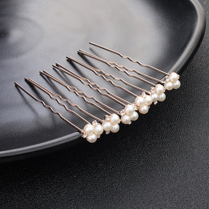 Efily Bridal Wedding Hair Accessories Rhinestone Hair Pins Forks for Women Pearl Hairpins Bride Headpiece Party Jewelry Gift - Orchid Unique 