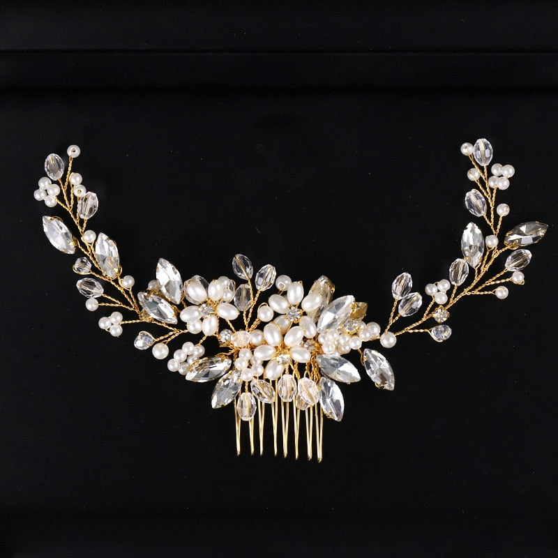 Rhinestone Bridal Hair Comb Pearl Tiaras - Orchid Unique 