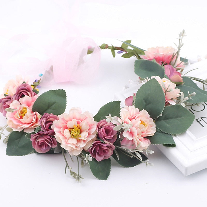 Rustic Bridesmaid Hair Flower Headbands Wedding Hair Accessories Bridal Flower Crown Headpieces Bridal Flower Girls Garland - Orchid Unique  Orchid Unique 