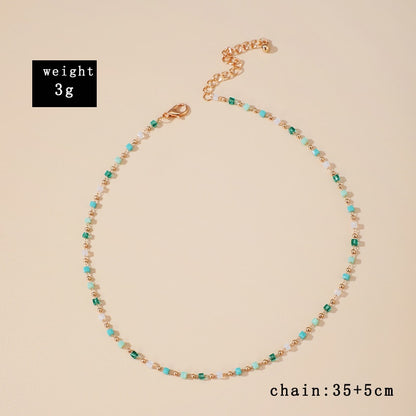 Bohemian Colorful Bead Chain Choker Necklace - Orchid Unique 