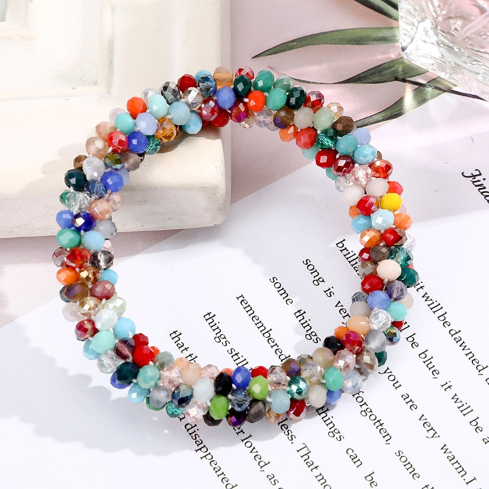 Levao Crystal Beads Hair Rope for Women Ponytail Scrunchies Elastic Hair Bands Beaded Rubber Hairband Hair Accessories - Orchid Unique  Orchid Unique 