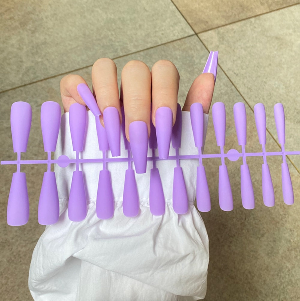 Matte Super Long Coffin False Nails - Orchid Unique  Orchid Unique 