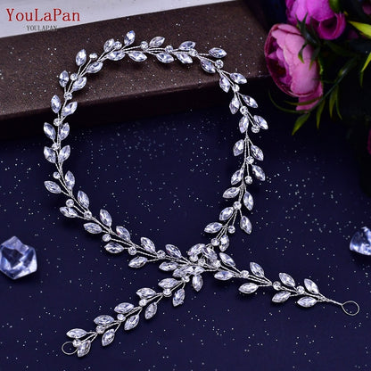 YouLaPan HP282 Wedding Headband Alloy Flower Leaf Hair Tiara Rhinestone Headpiece Bridal Headwear Hair Accessories Head Jewelry - Orchid Unique 