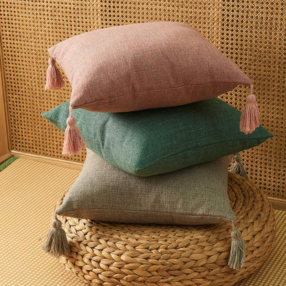 Cotton Hemp Tassel Pillow Cover - Orchid Unique 