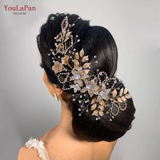 YouLaPan HP282 Wedding Headband Alloy Flower Leaf Hair Tiara Rhinestone Headpiece Bridal Headwear Hair Accessories Head Jewelry - Orchid Unique 