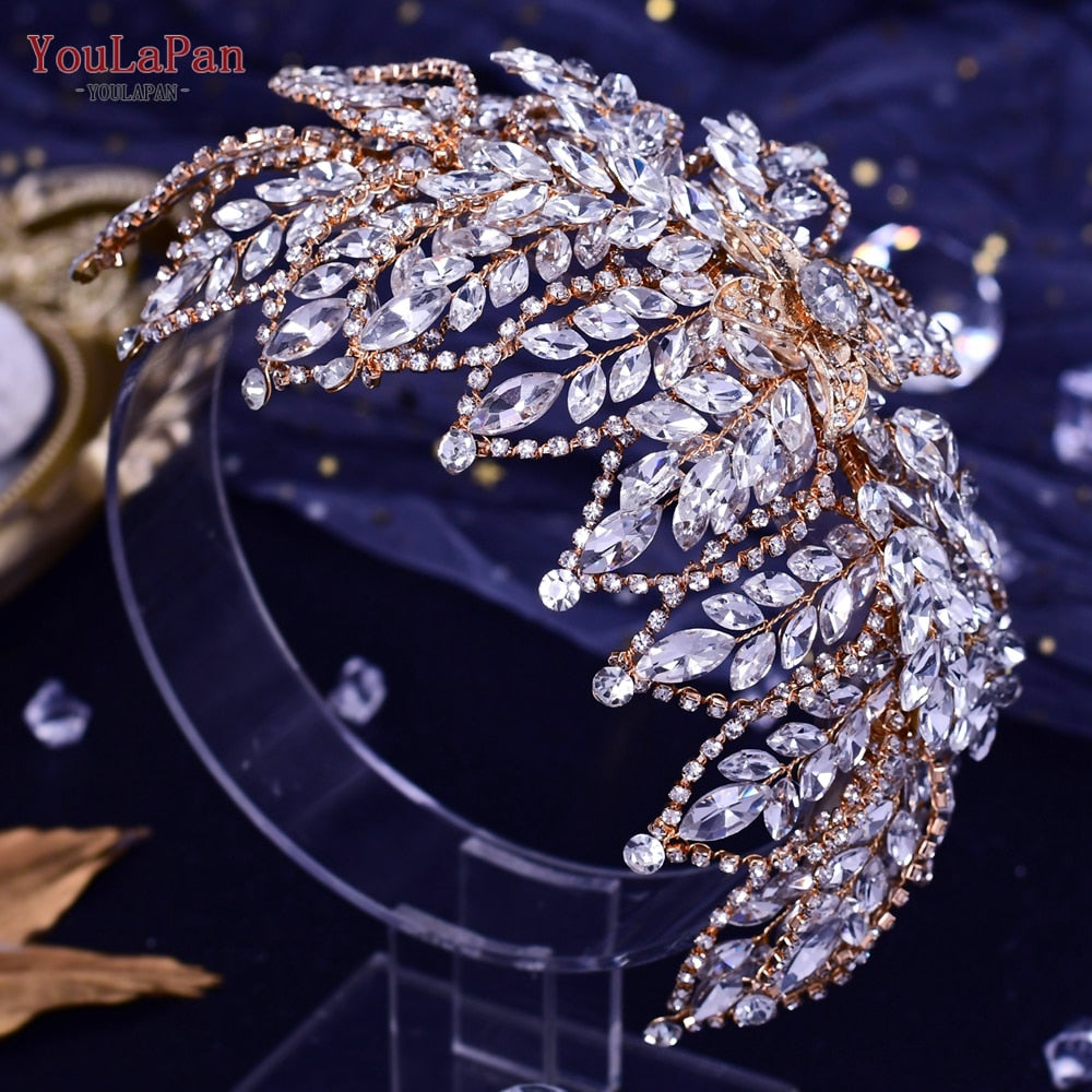 YouLaPan HP282 Wedding Headband Alloy Flower Leaf Hair Tiara Rhinestone Headpiece Bridal Headwear Hair Accessories Head Jewelry - Orchid Unique 