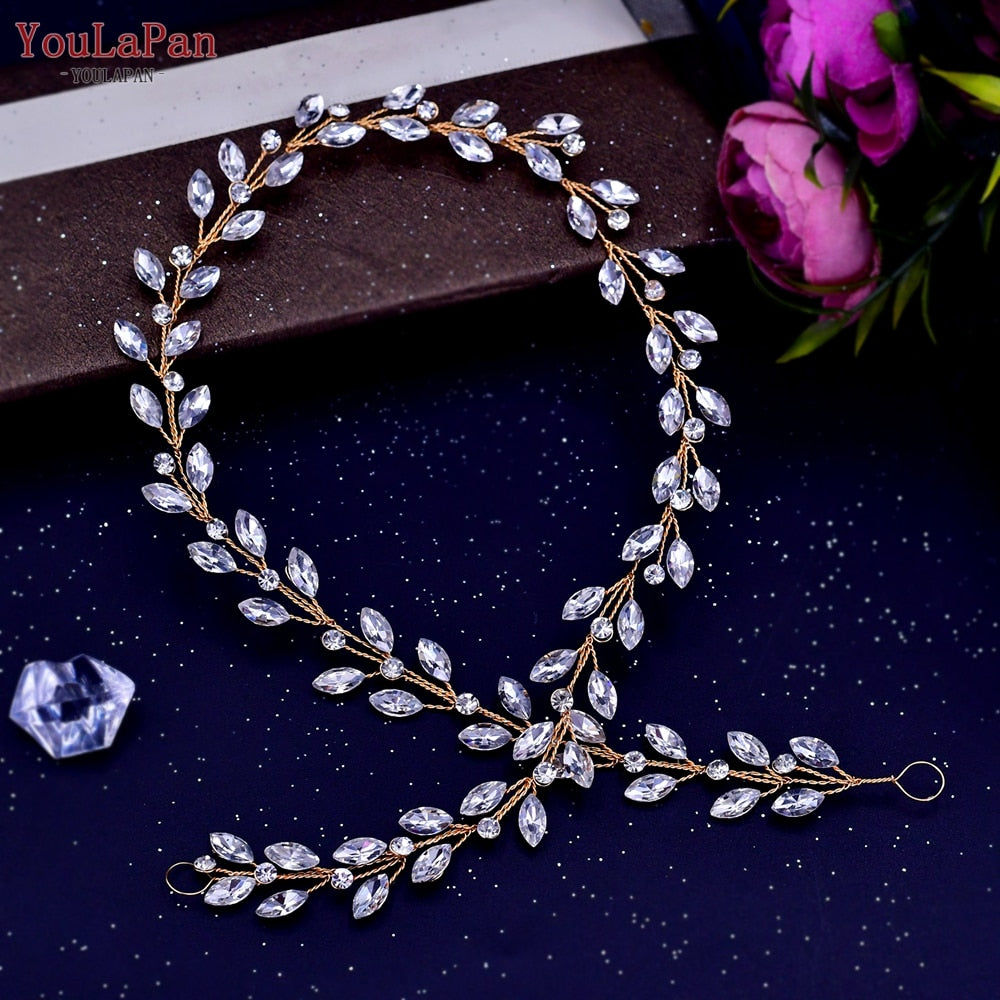 YouLaPan HP282 Wedding Headband Alloy Flower Leaf Hair Tiara Rhinestone Headpiece Bridal Headwear Hair Accessories Head Jewelry - Orchid Unique 