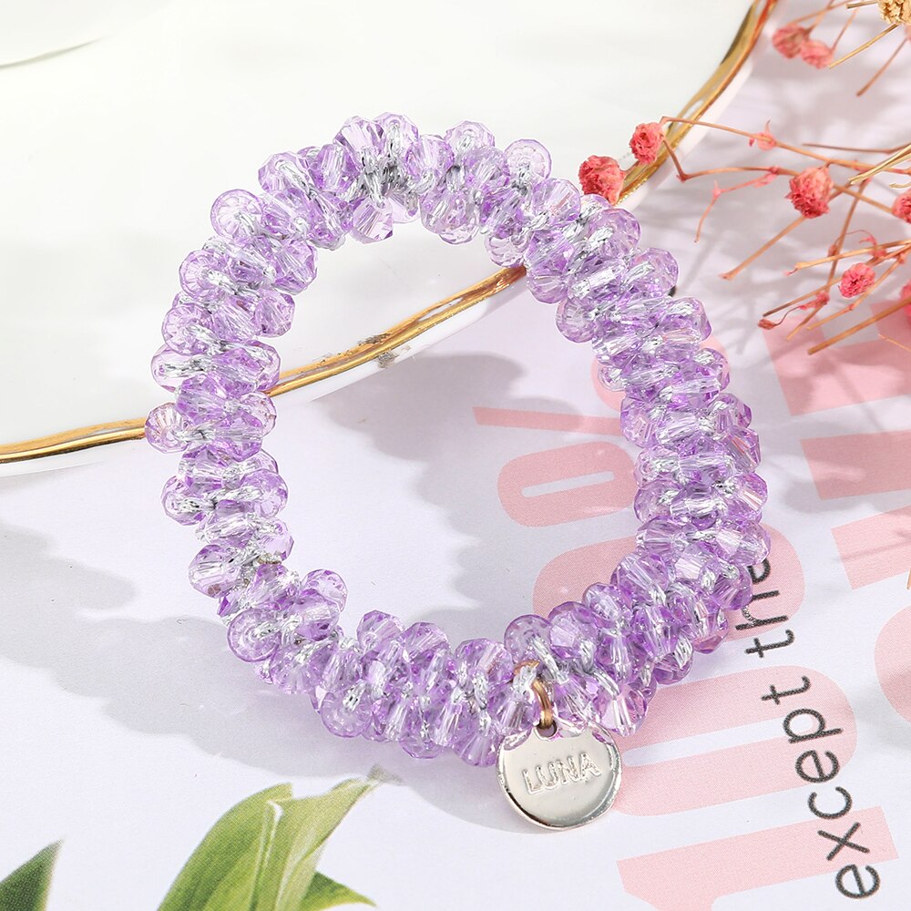 Levao Crystal Beads Hair Rope for Women Ponytail Scrunchies Elastic Hair Bands Beaded Rubber Hairband Hair Accessories - Orchid Unique 