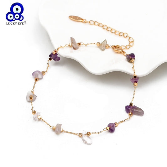 Lucky Eye Natural Stone Anklet - Orchid Unique 