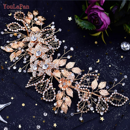 YouLaPan HP282 Wedding Headband Alloy Flower Leaf Hair Tiara Rhinestone Headpiece Bridal Headwear Hair Accessories Head Jewelry - Orchid Unique 