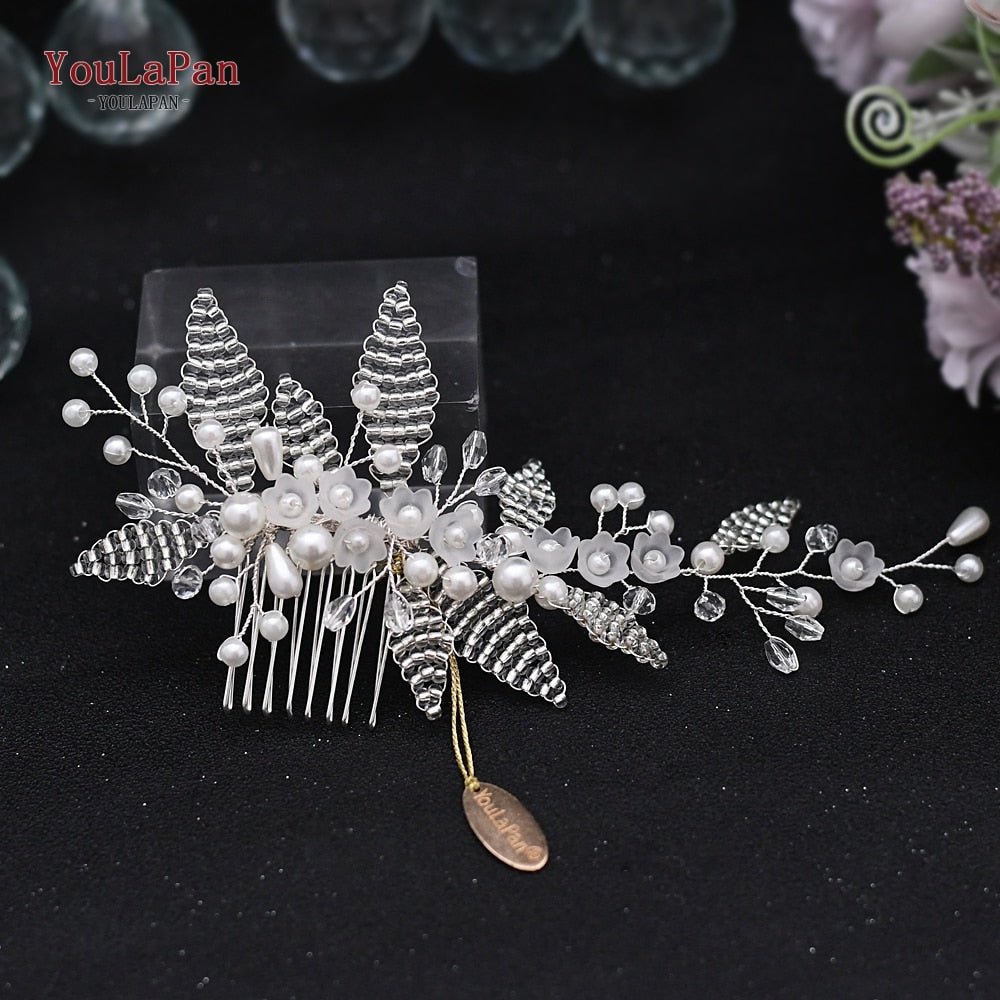 YouLaPan HP295 Flower Headwear Wedding Headband for Bride Crystal Pearls Women Tiara Bridal Headpieces Hair Jewelry Accessories - Orchid Unique  Orchid Unique 