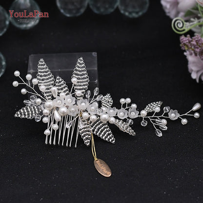 YouLaPan HP295 Flower Headwear Wedding Headband for Bride Crystal Pearls Women Tiara Bridal Headpieces Hair Jewelry Accessories - Orchid Unique 