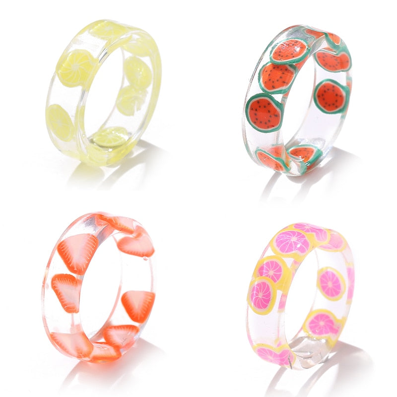 Colorful Transparent Resin Acrylic Rings Set - Orchid Unique 