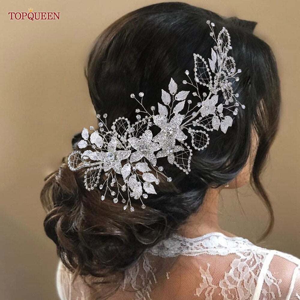 YouLaPan HP282 Wedding Headband Alloy Flower Leaf Hair Tiara Rhinestone Headpiece Bridal Headwear Hair Accessories Head Jewelry - Orchid Unique 