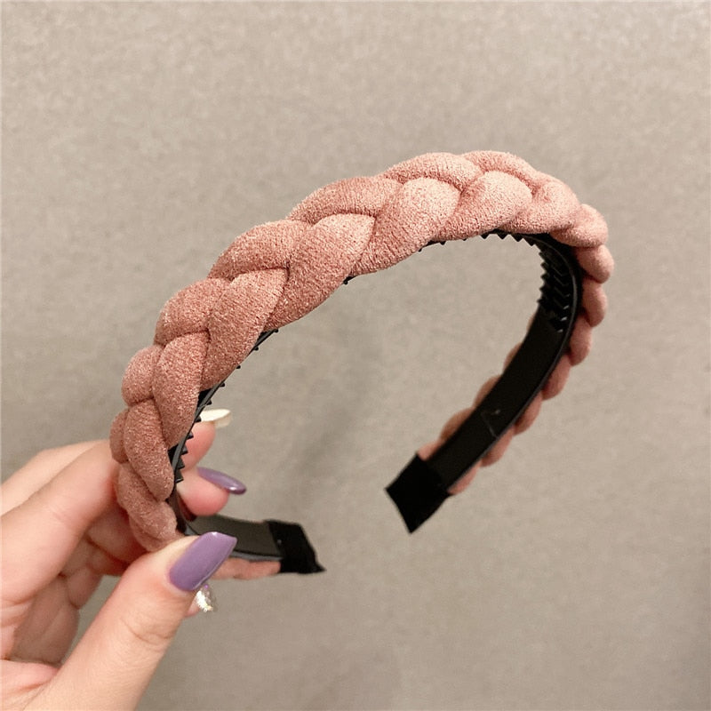 New Women Hairband Cross Knot Braid Twist Headband Adult Spring Autumn Shiny Color Headwear Wide Side Turban Hair Accessories - Orchid Unique  Orchid Unique 