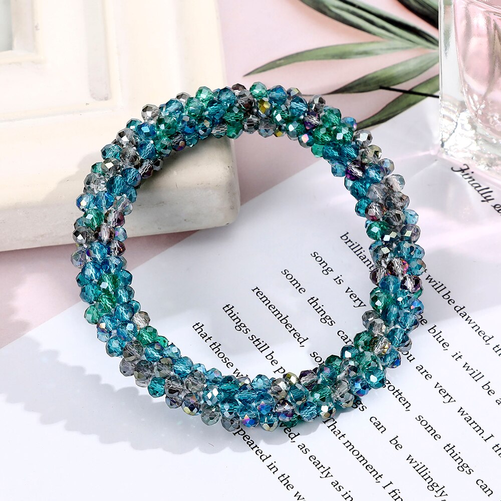 Levao Crystal Beads Hair Rope for Women Ponytail Scrunchies Elastic Hair Bands Beaded Rubber Hairband Hair Accessories - Orchid Unique  Orchid Unique 